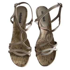 Unlisted Women's Vintage Gold Cork Wedge Sandals Open Toe Ankle‎ Strappy Size 9